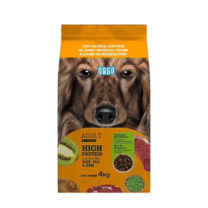 ORGO Adult High-Protein Dry Dog Food – Beef, Pea & Kiwi Superfood Mix | 4 kg | for Adult Dogs (1 + Years)