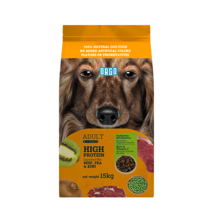 ORGO Adult High-Protein Dry Dog Food – Beef, Pea & Kiwi Superfood Mix | 15 kg | for Adult Dogs (1 + Years)