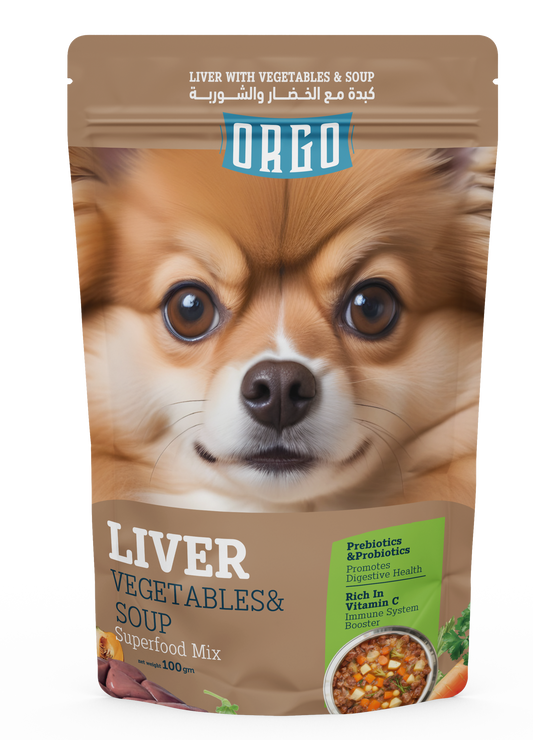 ORGO Wet Pouch Dog Food – Liver with Vegetables & Soup (Superfood Mix) for Adult Dogs (1+ Years), 100 g