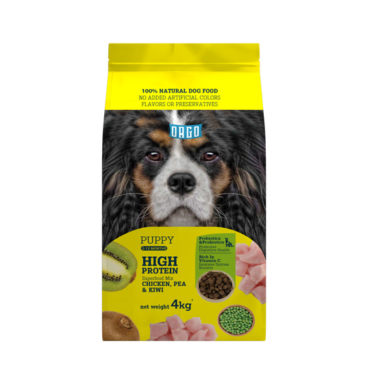 ORGO Puppy High-Protein Dry Dog Food – Chicken, Pea & Kiwi Superfood Mix | 4 kg | for Puppies (2-12 Months)