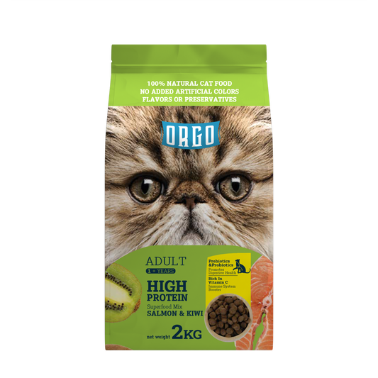 ORGO Adult High-Protein Dry Cat Food – Salmon & Kiwi Superfood Mix | 2 kg | Adult Cats (1 + Years)