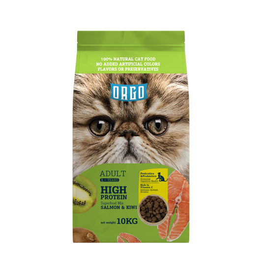 ORGO Adult High-Protein Dry Cat Food – Salmon & Kiwi Superfood Mix | 10 kg | Adult Cats (1 + Years)