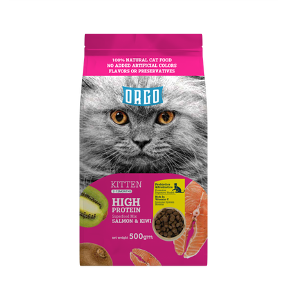 ORGO Kitten High-Protein Dry Cat Food – Salmon & Kiwi Superfood Mix | 500 g | Kittens (2-12 months)