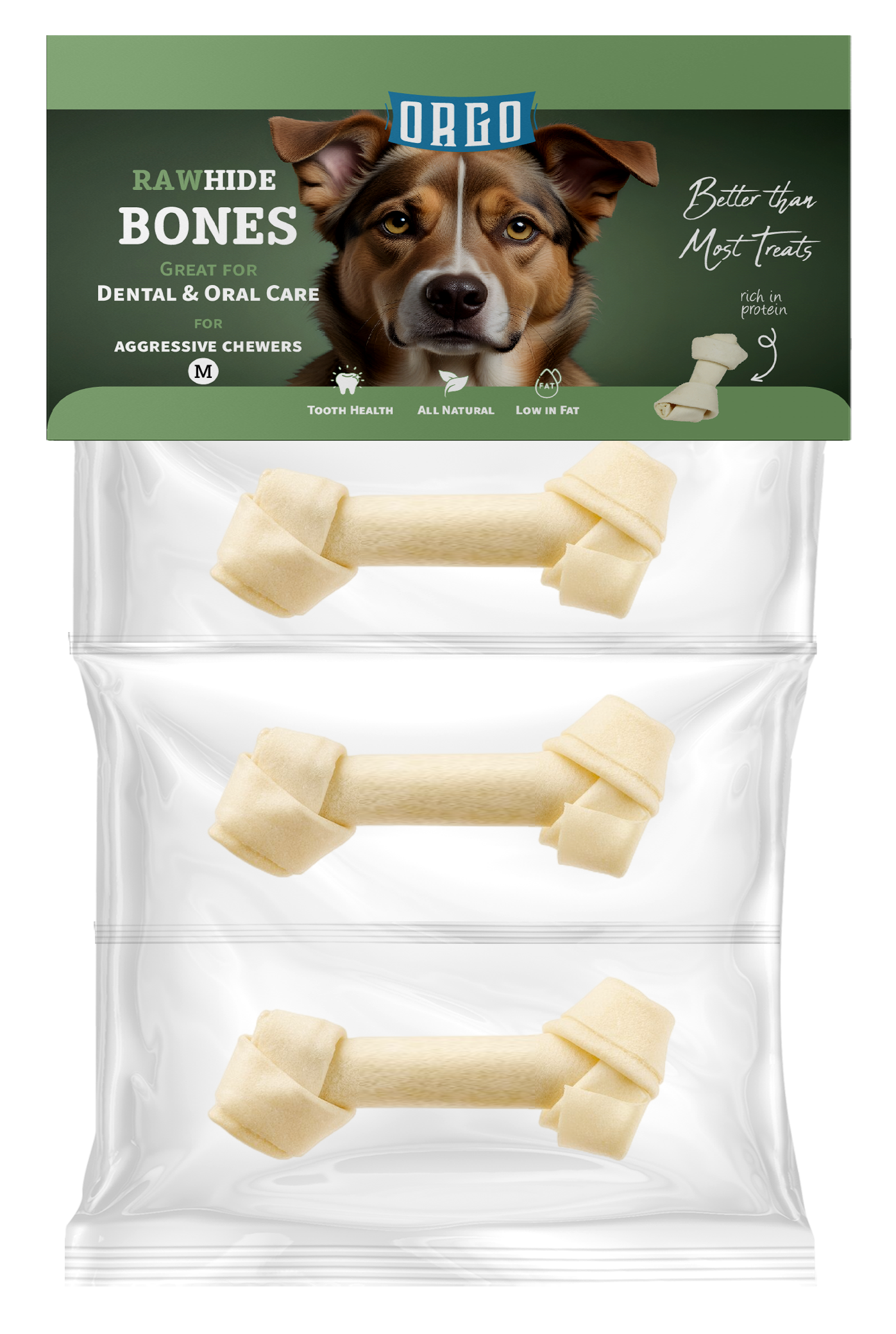 ORGO Rawhide Bones – 3 Pieces (Medium)