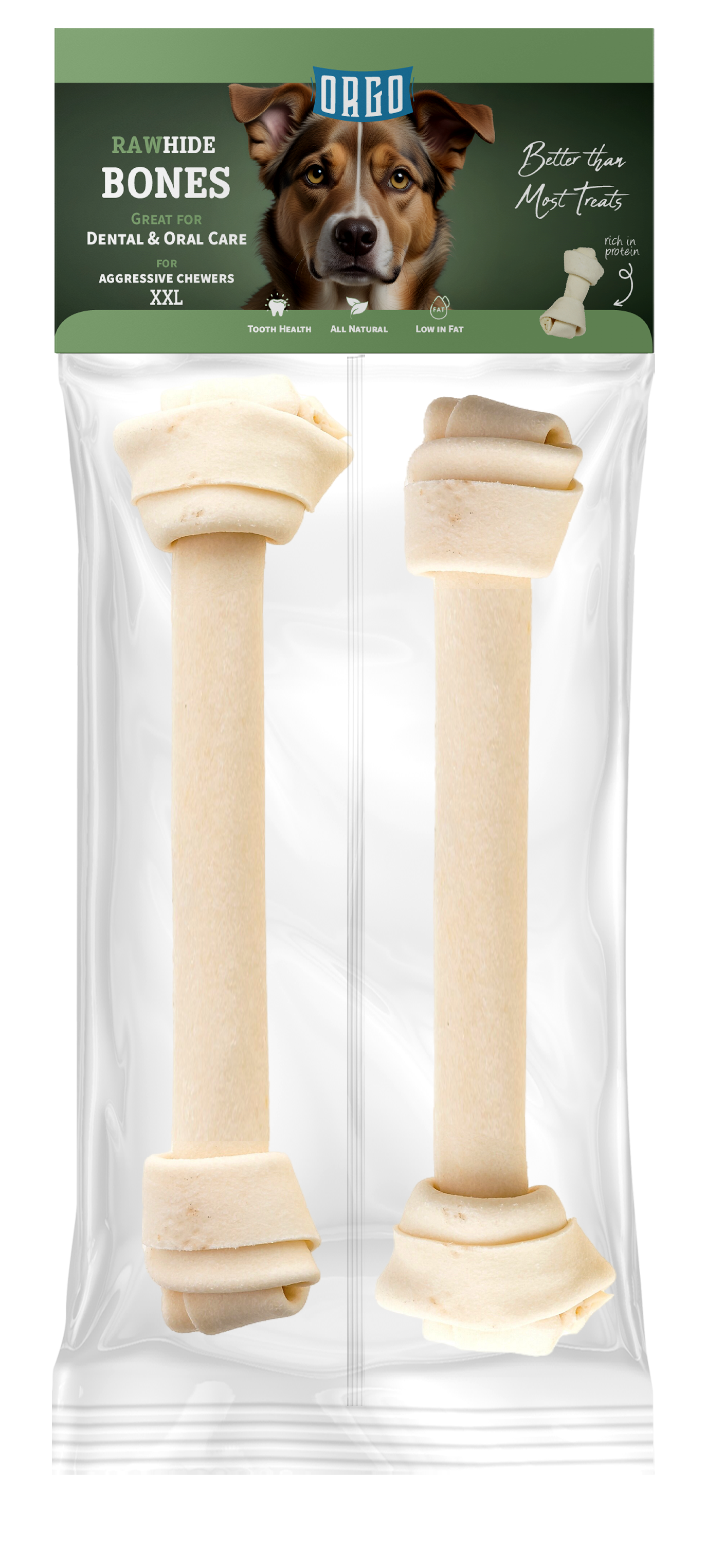 ORGO Rawhide Bones — XXL Tied Knots (2 Pieces)