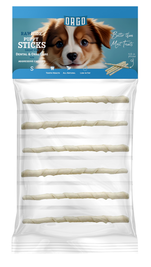 ORGO Rawhide Puppy Roll Sticks – Small (6 pcs)