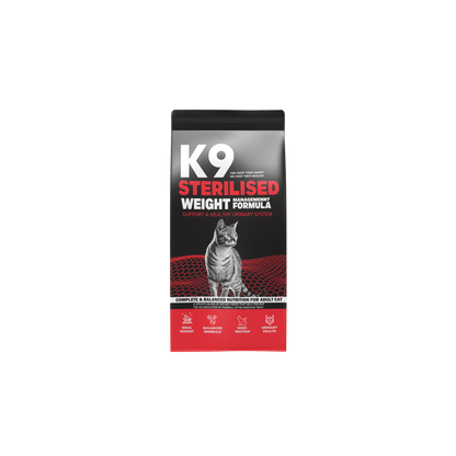 K9 Sterilised Weight-Management Formula – Dry Food for Adult Cats (500 g, 2 kg, 10 kg)