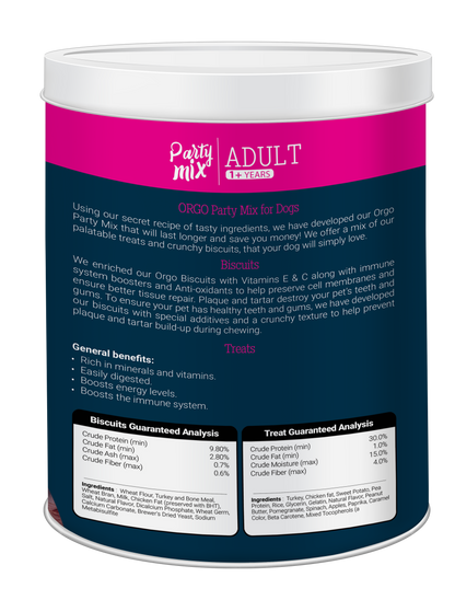 ORGO Party Mix™ Dog Treats – 1 kg Canister (Chicken, Beef, Turkey, Liver)