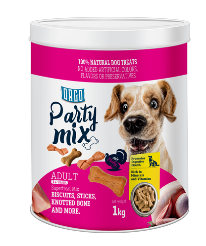 ORGO Party Mix™ Dog Treats – 1 kg Canister (Chicken, Beef, Turkey, Liver)