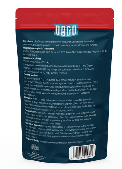 ORGO Wet Pouch Dog Food – Beef with Vegetables & Soup (Superfood Mix) for Adult Dogs (1+ Years), 100 g