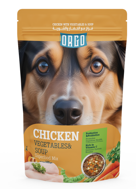 ORGO Wet Pouch Dog Food – Chicken with Vegetables & Soup (Superfood Mix) for Adult Dogs (1+ Years), 100 g