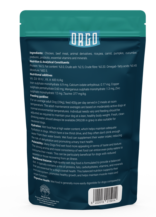 ORGO Wet Pouch Dog Food – Chicken & Beef with Vegetables & Soup (Superfood Mix) for Adult Dogs (1+ Years), 100 g