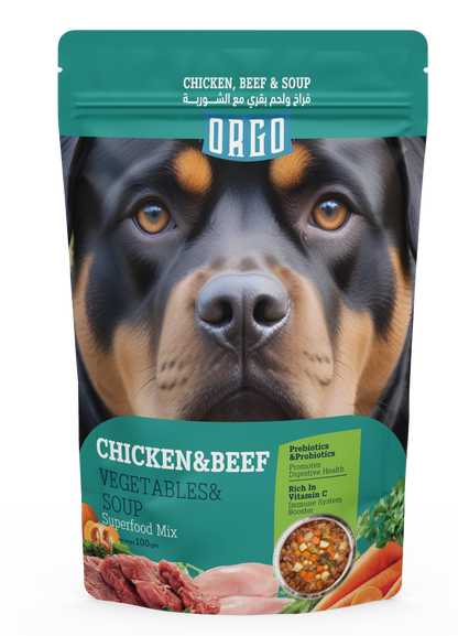 ORGO Wet Pouch Dog Food – Chicken & Beef with Vegetables & Soup (Superfood Mix) for Adult Dogs (1+ Years), 100 g