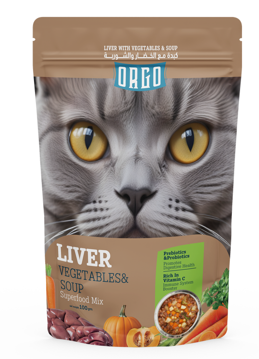 ORGO Wet Cat Food – Liver with Vegetables & Soup (Superfood Mix) for Adult Cats (1+ Years), 100 g Pouch