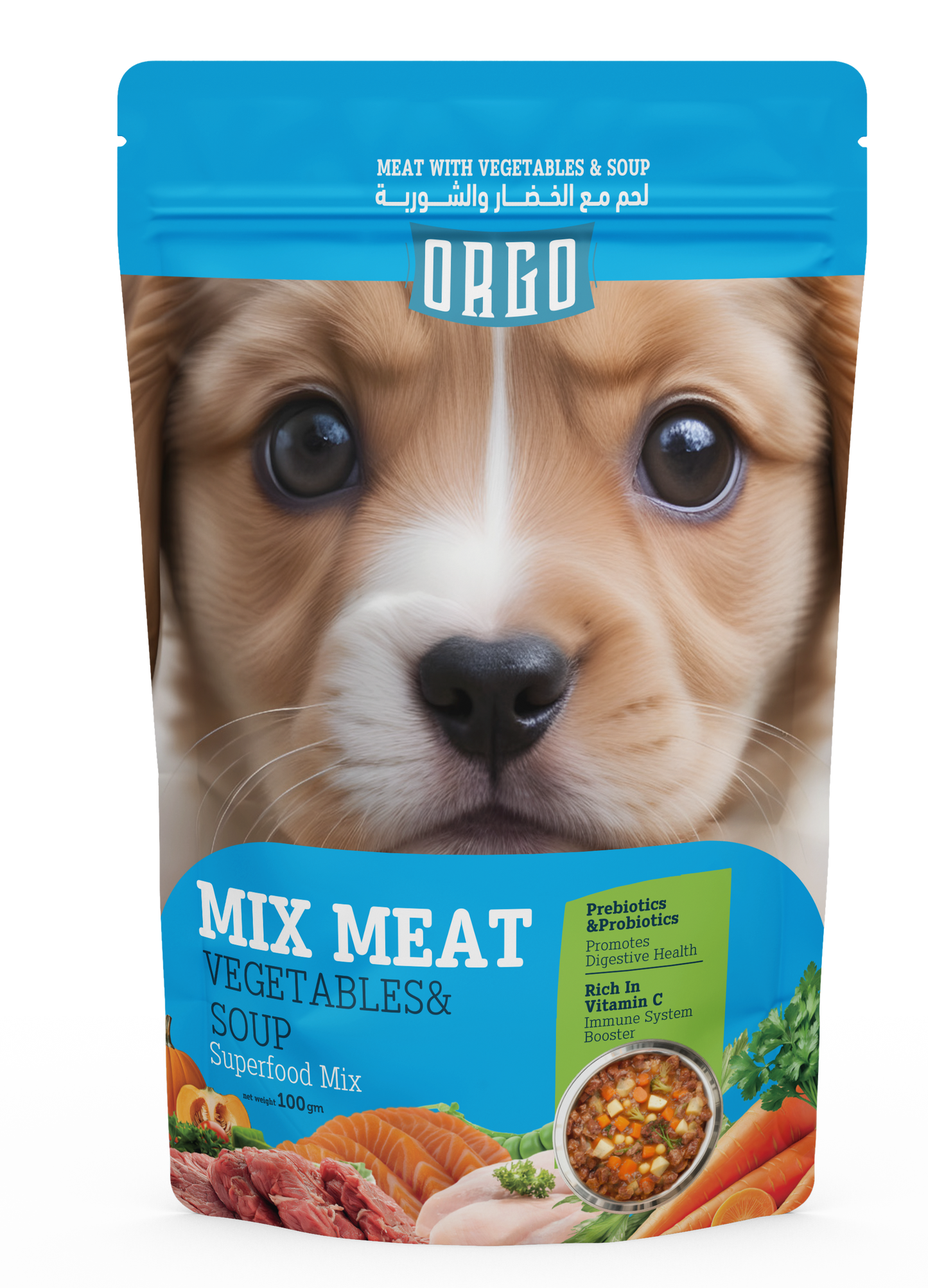 ORGO Wet Pouch Dog Food – Mix Meat with Vegetables & Soup (Superfood Mix) for Puppies (2 - 12 Months), 100 g