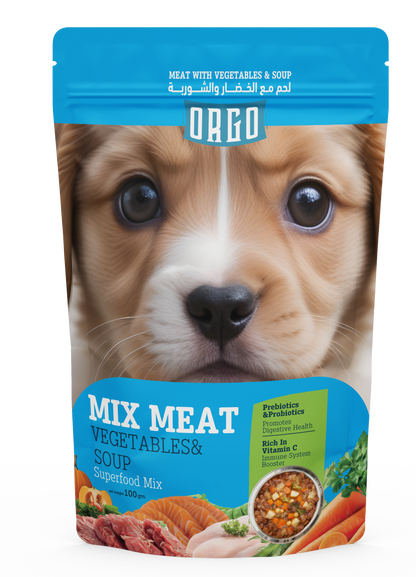 ORGO Wet Pouch Dog Food – Mix Meat with Vegetables & Soup (Superfood Mix) for Puppies (2 - 12 Months), 100 g